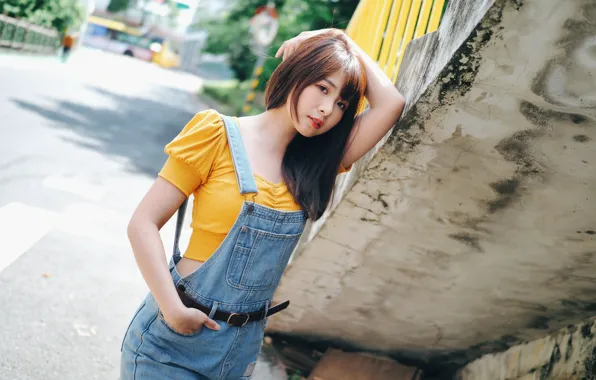 Picture look, girl, Asian, jumpsuit