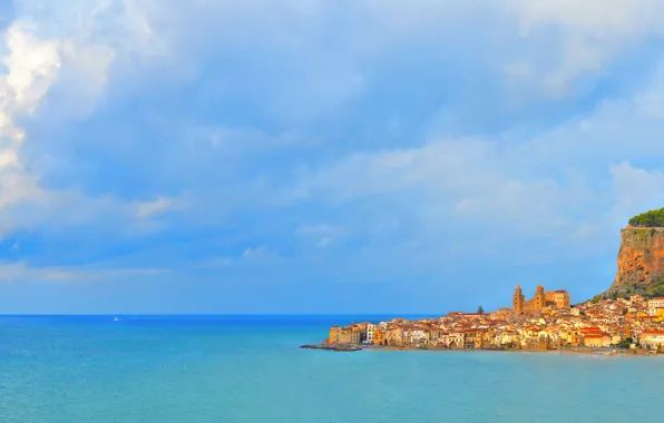 Picture sea, the city, Italy, Sicily, Cefalu