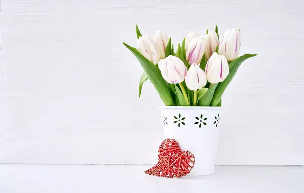 Picture love, flowers, heart, bouquet, tulips, love, white, white, flowers, beautiful, romantic, tulips, valentine's day, spring