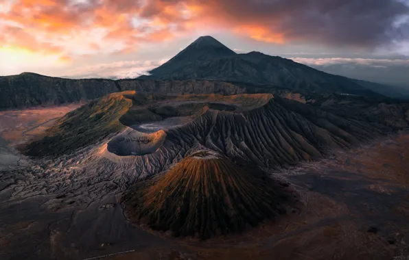 Picture clouds, mountains, height, Indonesia, volcanoes, craters, Bromo, Java