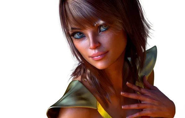 Picture look, girl, hand, manicure, bangs, 3D graphics