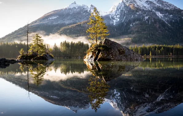 Picture forest, nature, lake, reflection, stones, mountain