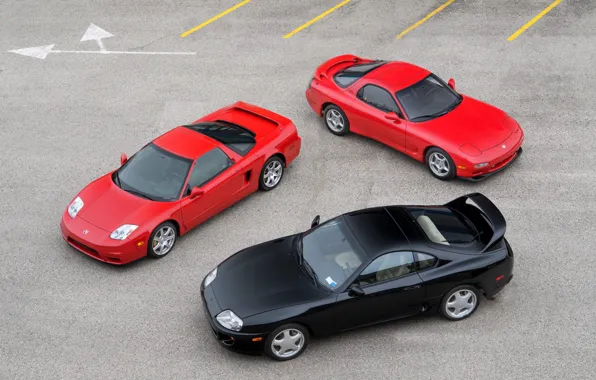 Picture Red, Black, Toyota Supra, Mazda RX-7, Honda NSX