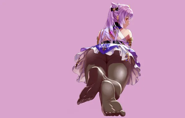 Picture girl, sexy, ass, anime, stockings, pretty, purple, butt, feet, genshin impact, Genshin, kerqing