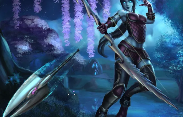Picture girl, bow, arrow, Draenei, World Of Warcraft, Woman Warrior