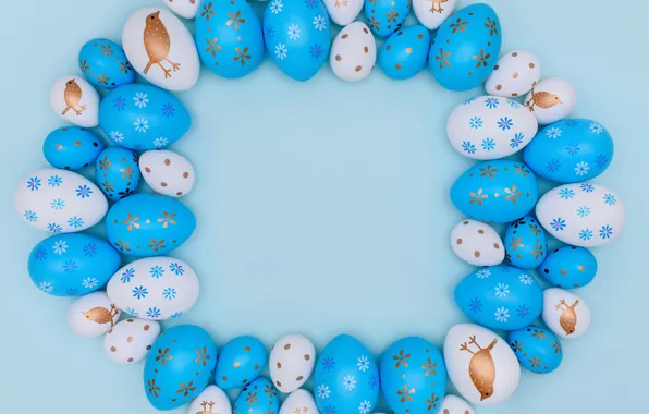Picture holiday, pattern, eggs, spring, blue, Easter, white, ornament, a lot, blue background, painted