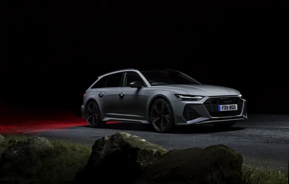 Picture night, stones, Audi, roadside, universal, RS 6, 2020, 2019, V8 Twin-Turbo, RS6 Avant, UK-version