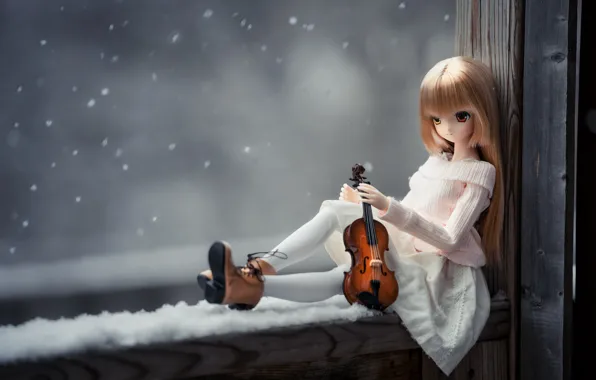 Picture mood, violin, doll, window