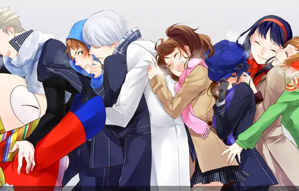 Picture the game, anime, art, friends, characters, Persona 4, Person 4