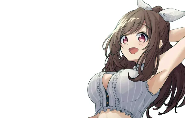 Picture girl, sexy, cleavage, long hair, brown hair, boobs, anime, beautiful, red eyes, pretty, breasts, attractive, …