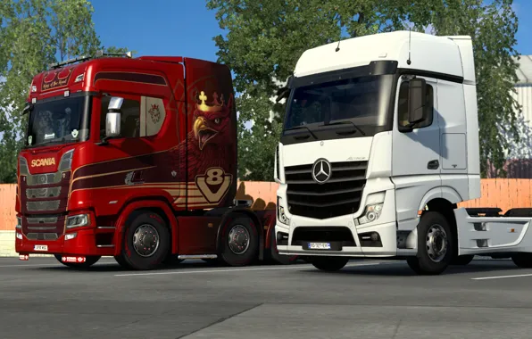 Picture Machine, Mercedes, Mercedes - Benz, Truck, Scania, Tractor, FullHD, Euro Truck Simulator 2, ETS 2, …