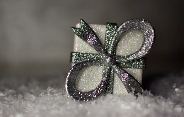 Picture snow, holiday, gift, Shine, Christmas, New year, grey background, bow, box, Christmas toy