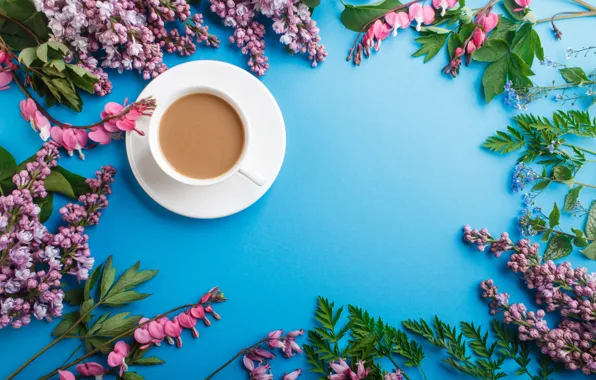 Picture flowers, pink, flowers, lilac, coffee cup, lilac, a Cup of coffee