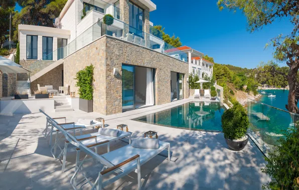 Picture sea, Villa, pool, terrace, Croatia, the island of brac, Villa Ivy, Luxury villa Brač, Selca, …