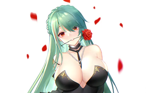 Picture girl, rose, sexy, cleavage, flower, long hair, boobs, anime, beautiful, pretty, erotic, breasts, attractive, handsome, …