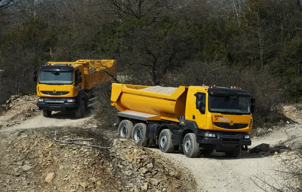 Picture trucks, vegetation, Renault, orange, primer, 8x4, 6x4, triaxial, four-axle, trucks, Renault Trucks, Kerax