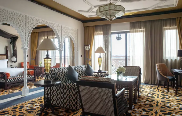 Picture design, interior, bedroom, living room, Oriental style, Jjumeirah al Qasr, Джумейра аль-Каср, полулюкс, junior suite