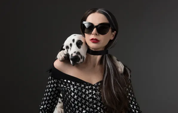 Picture pose, dog, glasses, Dalmatians, photoshoot, Marina Aleksandrova, Cruela De Vil, 101 Dalmatians