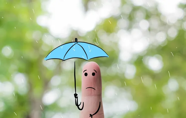 Picture rain, umbrella, finger, bad weather, disappointment
