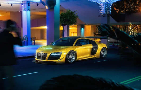Picture Audi, Auto, Night, Yellow, Machine, Audi R8, Car, Car, Render, Rendering, Sports car, Yellow, Transport …