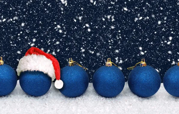 Picture winter, balls, snow, the dark background, holiday, balls, Shine, Christmas, New year, banner, snowfall, blue, …