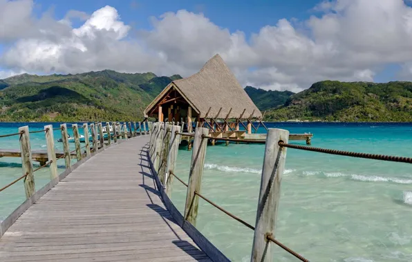 Picture the ocean, pier, resort, Bungalow, Tahiti, French Polynesia, Le Taha'a Island Resort & Spa