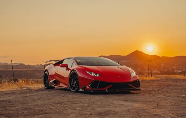 Picture Lamborghini, Sun, Sunset, RED, VAG, Huracan
