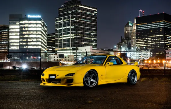 Picture Black, Yellow, RX-7, Wheels