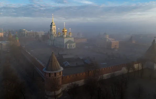 Picture the city, fog, temple, The Kremlin, dome, Tula, Павел Трефилов