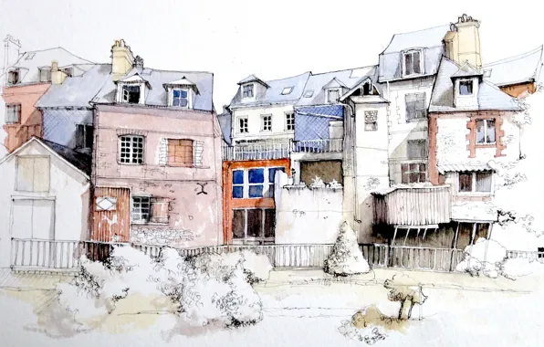 Picture figure, France, watercolor, the urban landscape, Honfleur