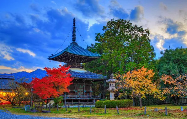Picture autumn, HDR, Japan, pagoda, Kyoto