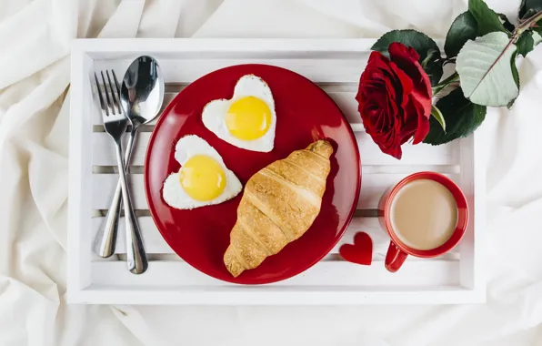 Picture love, flowers, heart, roses, Breakfast, red, red, love, scrambled eggs, heart, flowers, romantic, coffee cup, …