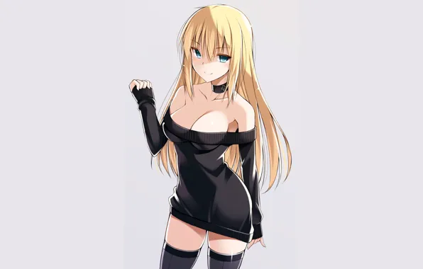 Picture girl, sexy, cleavage, thighhighs, long hair, dress, boobs, anime, beautiful, pretty, blonde, breasts, attractive, handsome, …