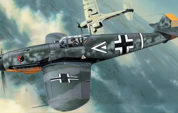 Picture Fighter, Messerschmitt, Combat aircraft, Bf.109F, Bf-109F-4, Hans ''Assi'' Hahn, Stab III./JG2