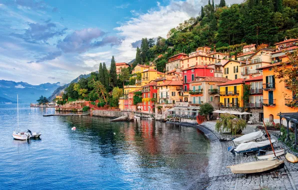 Picture lake, home, boats, Italy, Como, Menaggio