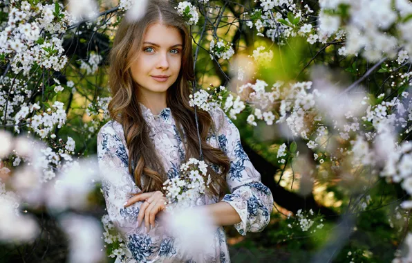 Picture look, smile, Girl, dress, flowers, Alexander Urmashev