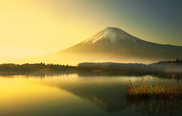 Picture morning, Fuji, mount Fuji, Lake Yamanaka, lake Yamanaka
