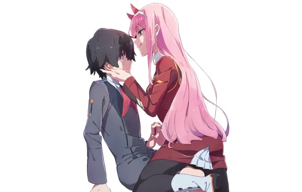 Picture girl, background, pair, white background, guy, 002, Darling In The Frankxx, Cute in France, Hiro