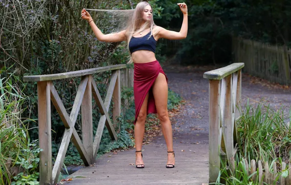 Picture pose, skirt, topic, the bridge, figure, Sophie, beautiful legs