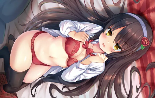 Picture girl, sexy, lingerie, bra, cleavage, panties, thighhighs, long hair, boobs, anime, beautiful, pretty, brunette, erotic, …