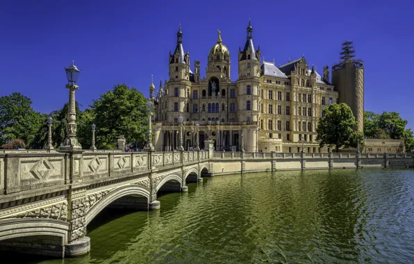 Picture bridge, river, Germany, Schwerin, Schwerin Palace