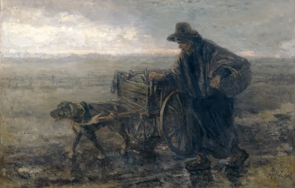 Picture landscape, oil, picture, canvas, 1892, Joseph Israels, Jozef Israels, Along the Fields with a Cart