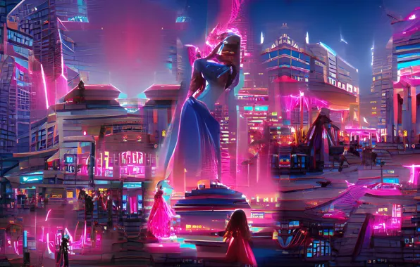 Picture the city, neon, cyberpunk, Princess, with WOMBO, neural network