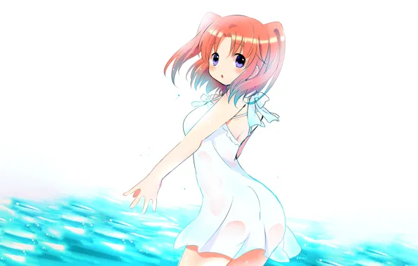 Picture girl, dress, anime, water, beautiful, short hair, pretty, redhead, attractive, handsome, mini dress, Mikak both …