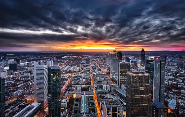 Picture sunset, the city, Frankfurt