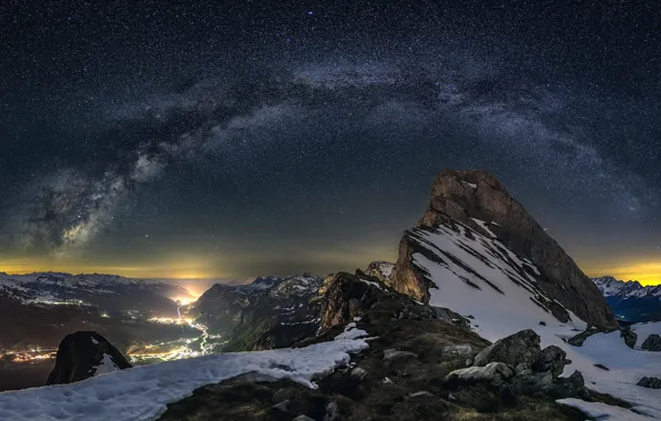 Picture stars, mountains, night, stones, rocks, Alps
