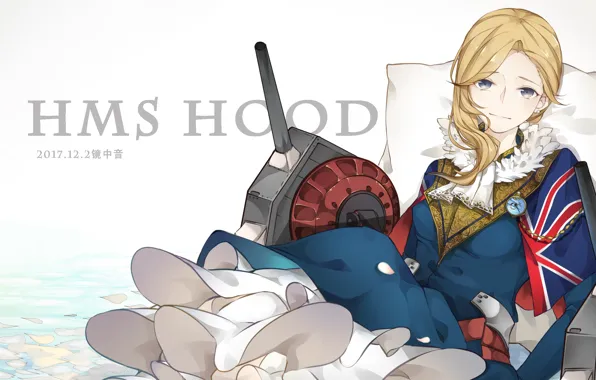Picture girl, weapons, blonde, pillow, Hood, Azur Lane