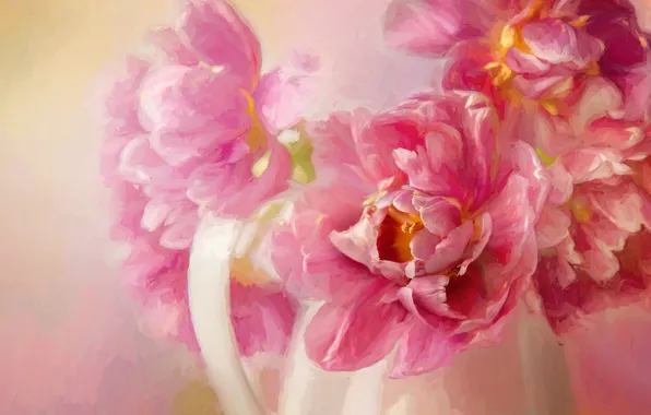 Picture pink, pitcher, strokes, peonies