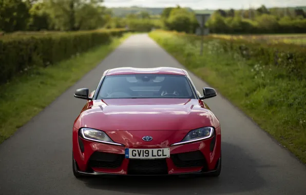 Picture red, coupe, Toyota, front view, Supra, the fifth generation, mk5, double, 2019, UK version, GR …