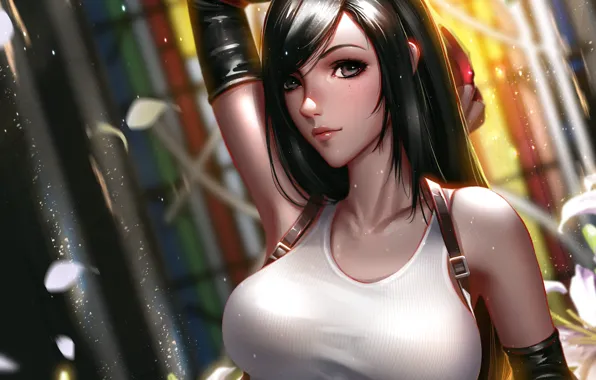 Picture girl, game, Final Fantasy, Tifa, fighter, woman, big, anime, beautiful, pretty, brunette, asian, large, cute, …